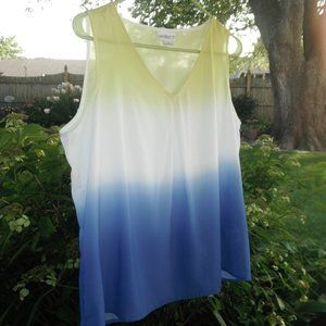 Liz Claiborne Sleeveless Top  Petite M Yellow, Wt., blue